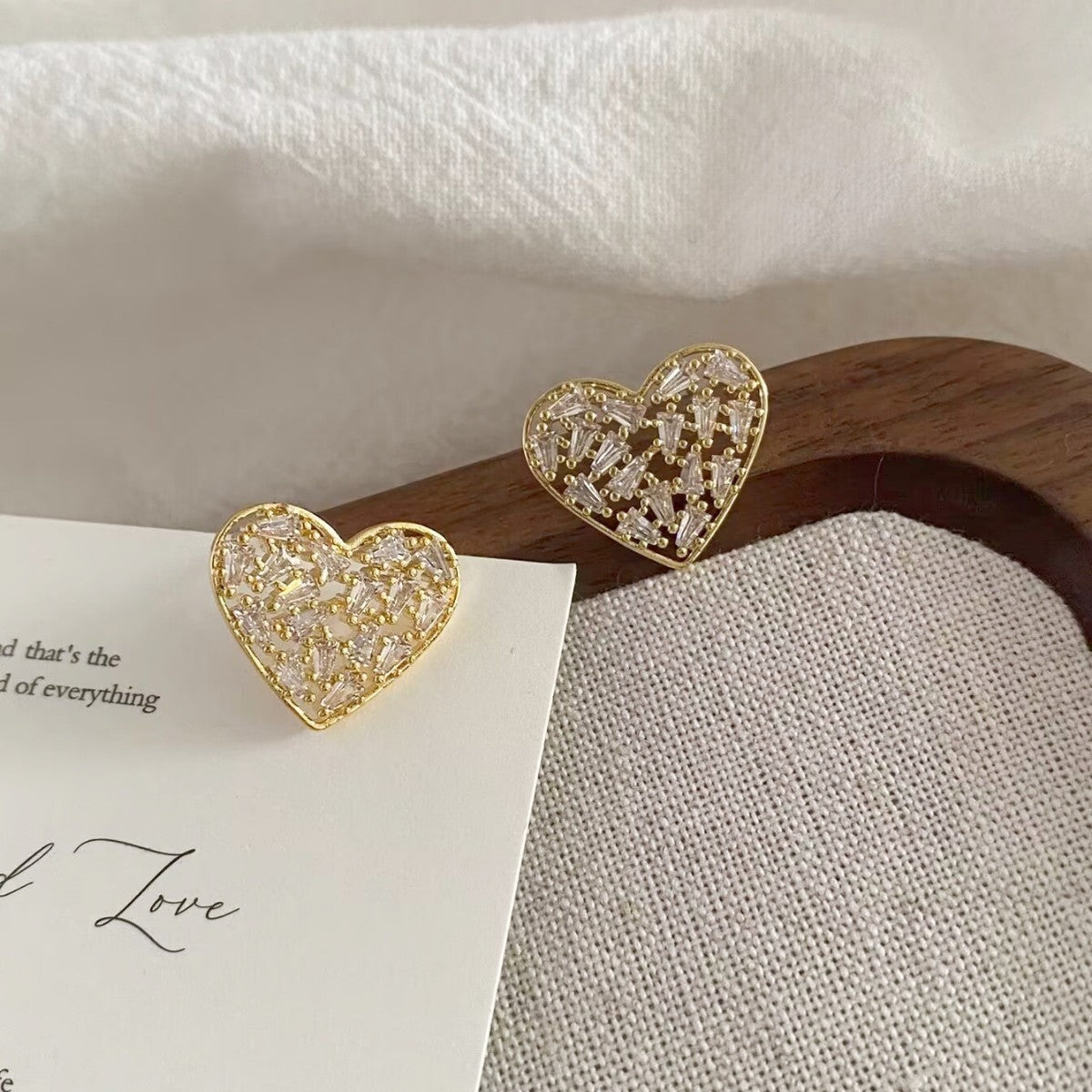 Baguette Heart Cubic Zirconia 18K Gold Anti Tarnish Stud Earring Bulk