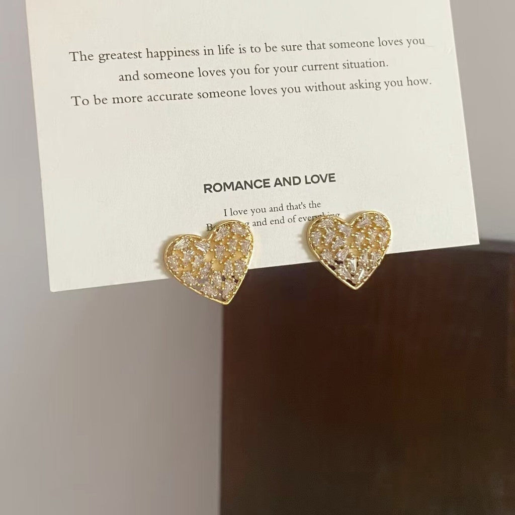 Baguette Heart Cubic Zirconia 18K Gold Anti Tarnish Stud Earring Bulk