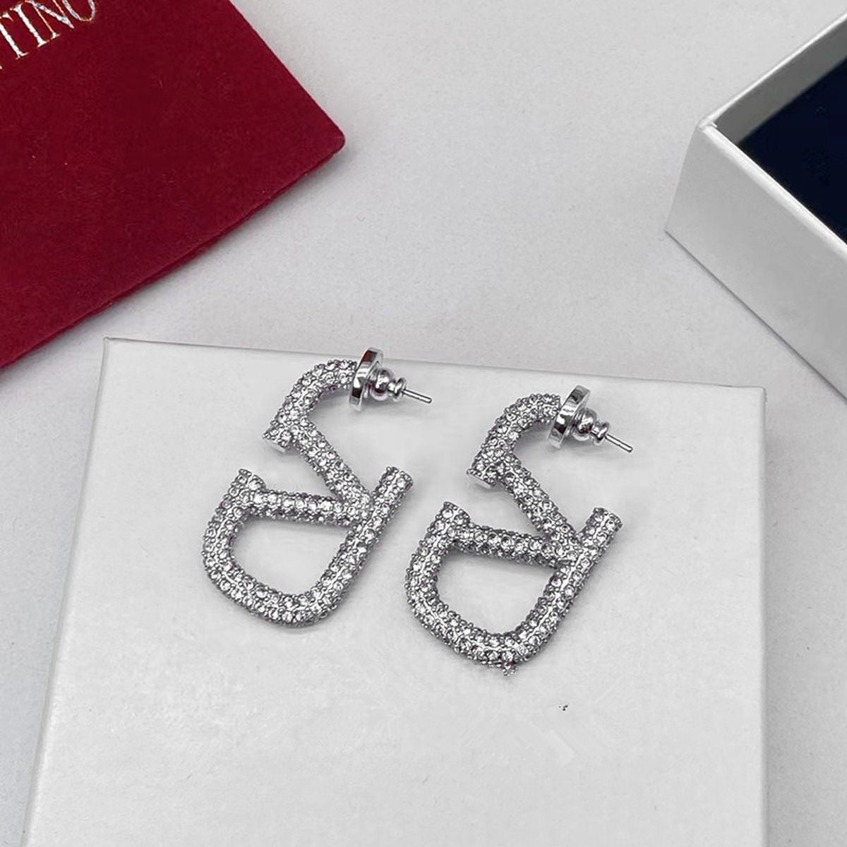 V Shape Stainless Steel CZ Silver Hoop Dangler Earring Bulk