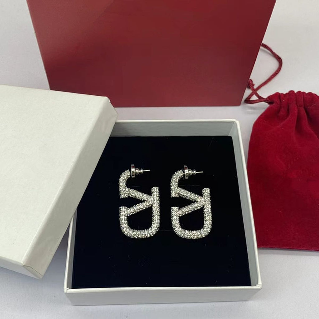 V Shape Stainless Steel CZ Silver Hoop Dangler Earring Bulk