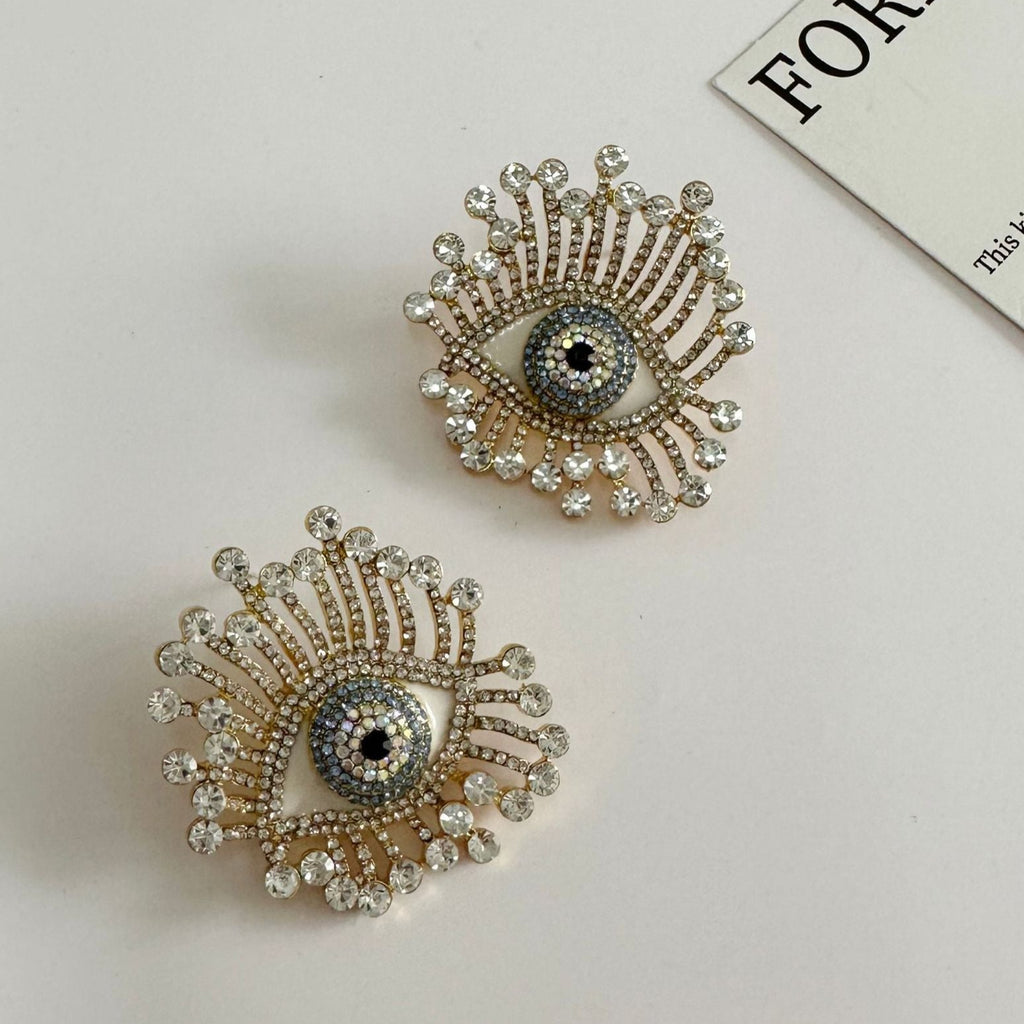 Eyelash Evil Eye CZ Crystal Multicolour 18K Gold Stud Earring Bulk