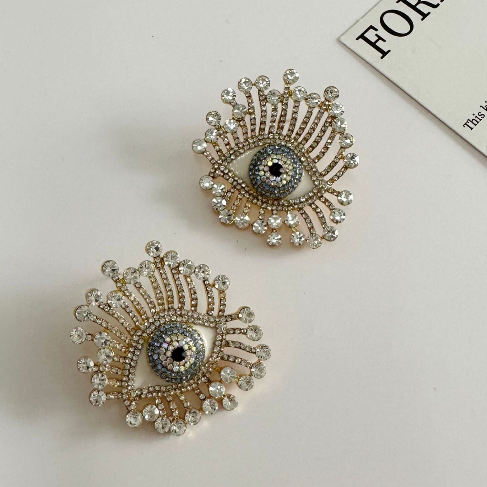 Eyelash Evil Eye CZ Crystal Multicolour 18K Gold Stud Earring Bulk