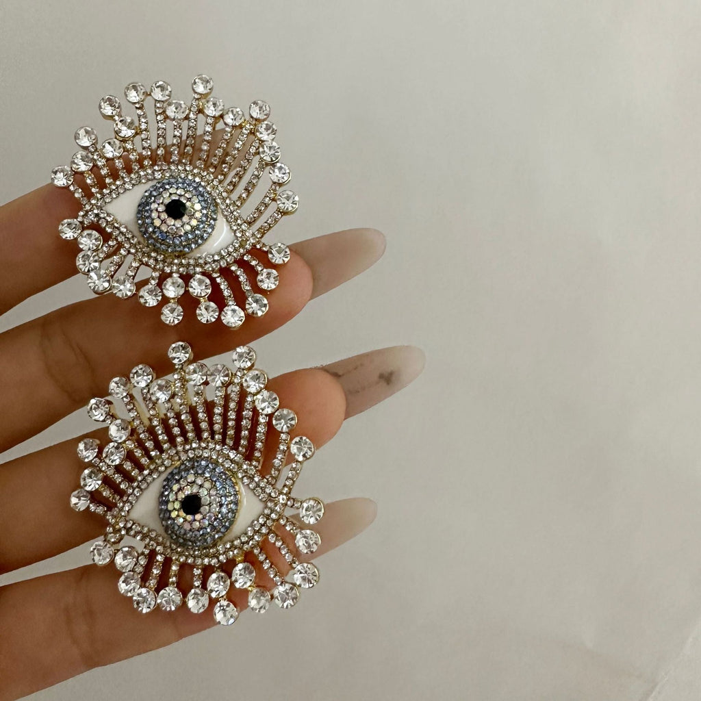 Eyelash Evil Eye CZ Crystal Multicolour 18K Gold Stud Earring Bulk