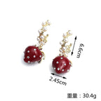 Strawberry Cubic Zirconia Pearl 18K Gold Red Anti Tarnish Hoop Dangler Earring For Women