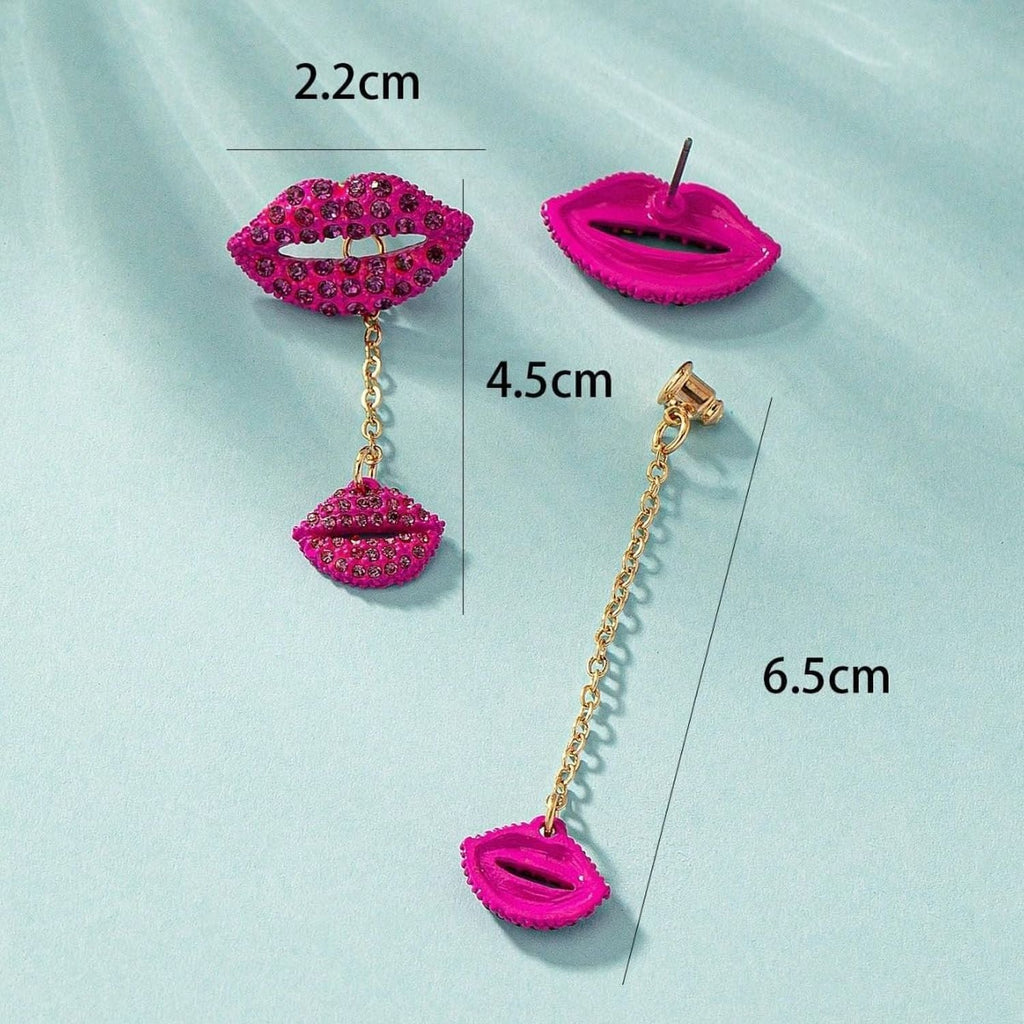 Lips 18K Gold Pink Crystal Tassel Dangler Earring For Women Bulk