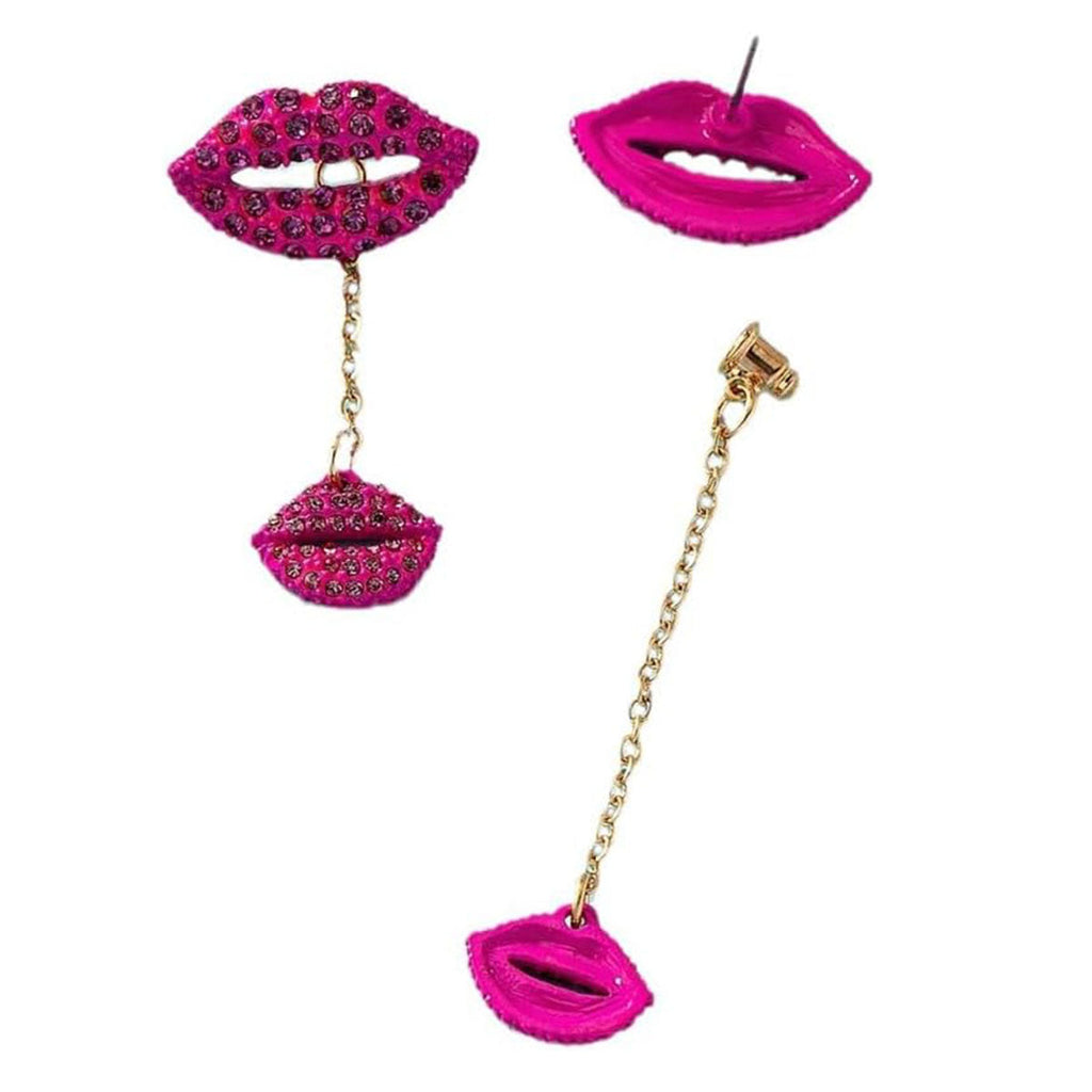 Lips 18K Gold Pink Crystal Tassel Dangler Earring For Women Bulk