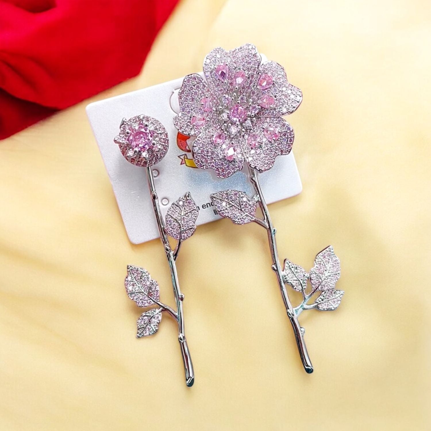Flower Silver Pink Gold Cubic Zirconia Crystal Anti Tarnish Tassel Dangler Mismatch Earring For Women Main image