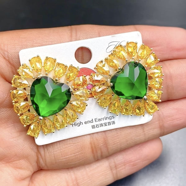 Heart 18K Gold Yellow Green Crystal Anti Tarnish Stud Earring Bulk Main image