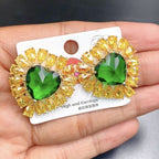 Heart 18K Gold Yellow Green Crystal Anti Tarnish Stud Earring Bulk