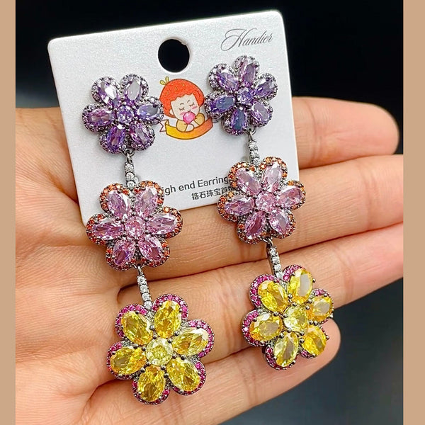 Flower Silver Multi Crystal CZ Anti Tarnish Dangler Earring Bulk Main image