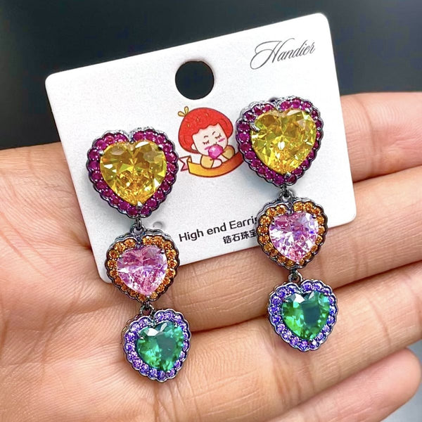 Heart Black Multi Crystal Anti Tarnish Dangler Earring For Women Bulk Main image