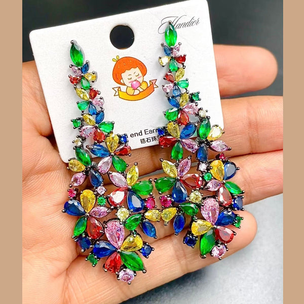 Rainbow Flower Black Multi Crystal Anti Tarnish Dangler Earring Bulk Main image