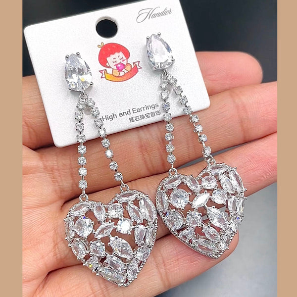 Heart Silver White Cubic Zirconia Anti Tarnish Dangler Earring Bulk Main image