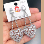 Heart Silver White Cubic Zirconia Anti Tarnish Dangler Earring Bulk