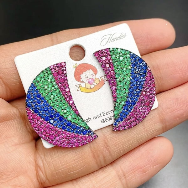 Rainbow Moon Silver Multi Crystal Anti Tarnish Stud Earring Women Bulk Main image