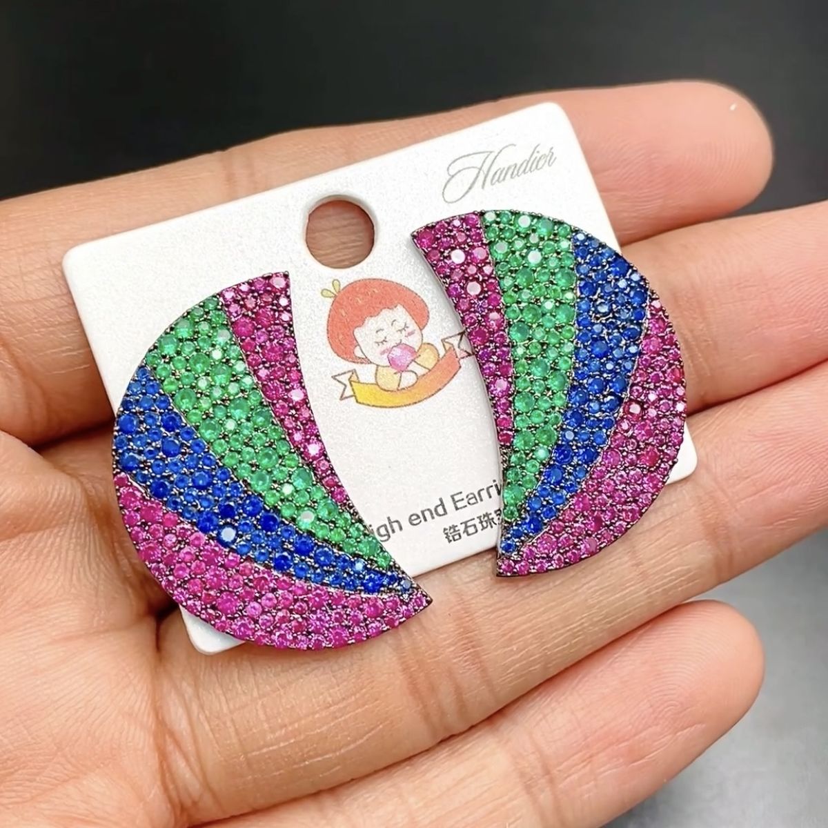 Rainbow Moon Silver Multi Crystal Anti Tarnish Stud Earring Women Bulk