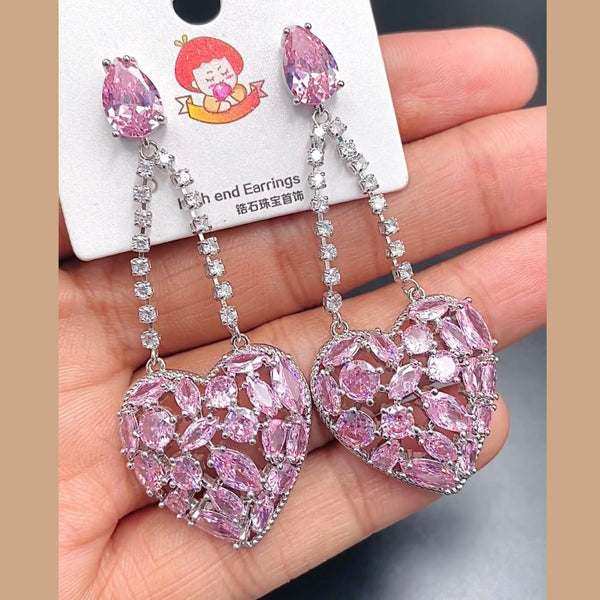 Heart Silver White Cubic Zirconia Anti Tarnish Dangler Earring Bulk Secondary image