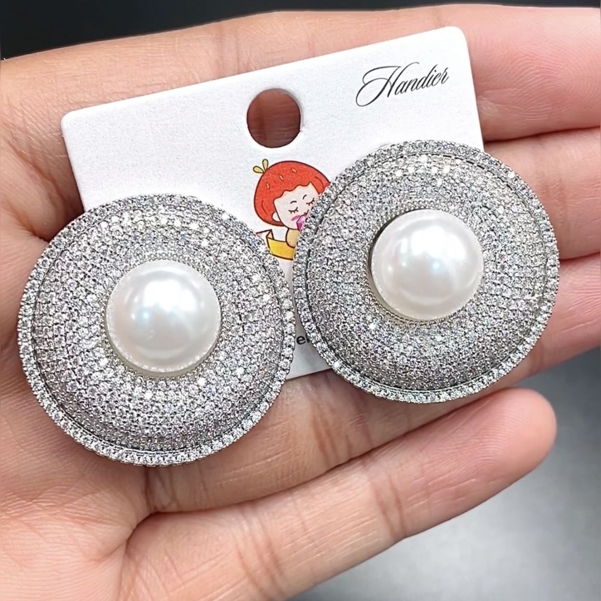 Round 18K Gold White CZ Pearl Anti Tarnish Stud Earring Bulk Secondary image