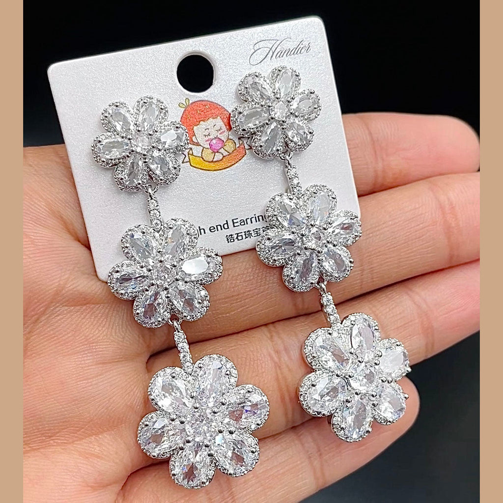 Flower Silver Multi Crystal CZ Anti Tarnish Dangler Earring Bulk