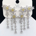 Flower Layer Gold Green CZ Crystal Anti Tarnish Dangler Earring Bulk