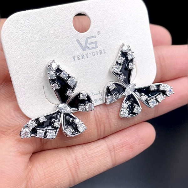 Butterfly Silver Black CZ Enamel Anti Tarnish Stud Earring Bulk Main image