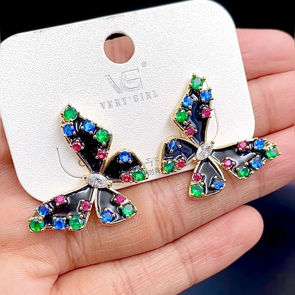 Butterfly Silver Black CZ Enamel Anti Tarnish Stud Earring Bulk Secondary image