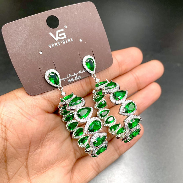 Drop Solitaire Silver Green Cubic Zirconia Crystal Anti Tarnish Dangler Earring For Women Main image