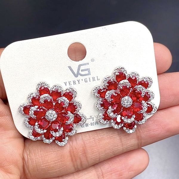 Dual Flower Silver Green CZ Crystal Anti Tarnish Stud Earring Bulk Secondary image