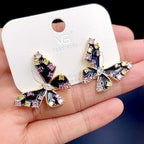 Butterfly Silver Black CZ Enamel Anti Tarnish Stud Earring Bulk