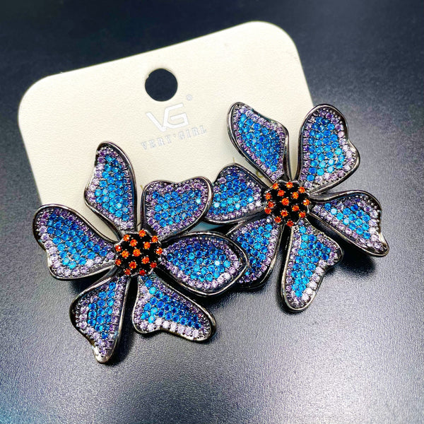 Flower Black Blue Red Crystal Anti Tarnish Stud Earring For Women Main image