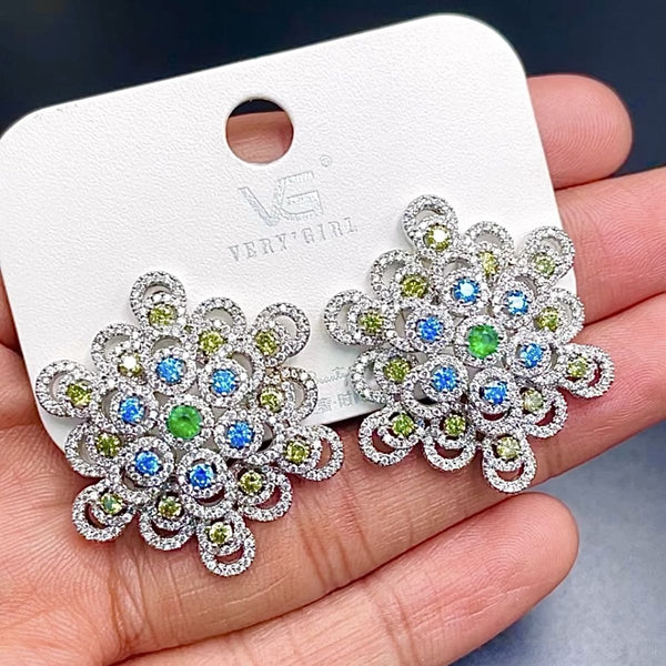 Flower Silver Multi CZ Crystal Anti Tarnish Stud Earring Bulk Main image