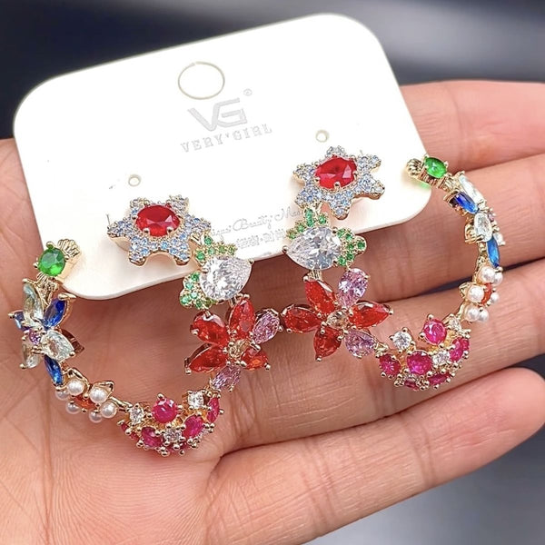 Heart Flower Silver Multi CZ Crystal Anti Tarnish Dangler Earring Bulk Main image