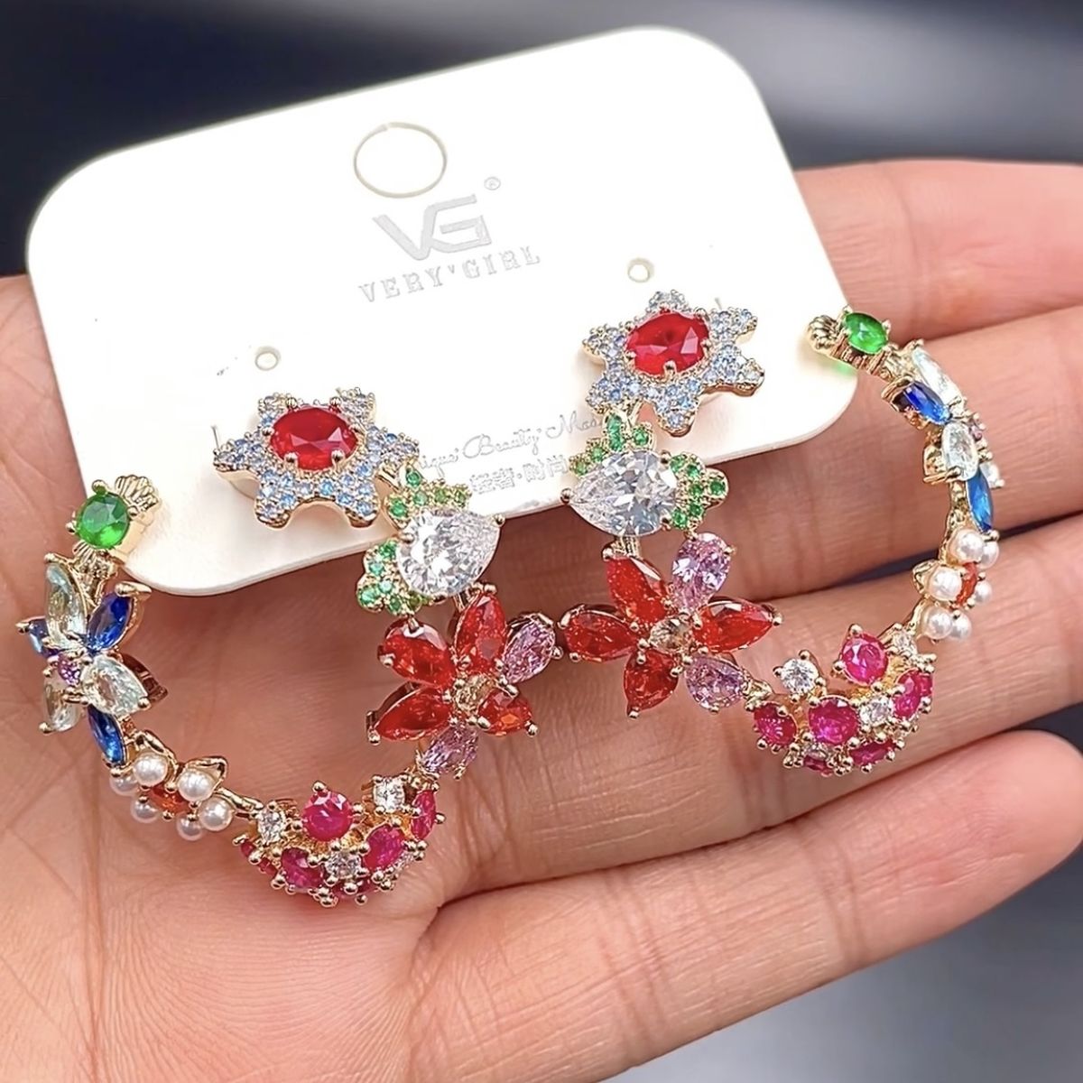 Heart Flower Silver Multi CZ Crystal Anti Tarnish Dangler Earring Bulk