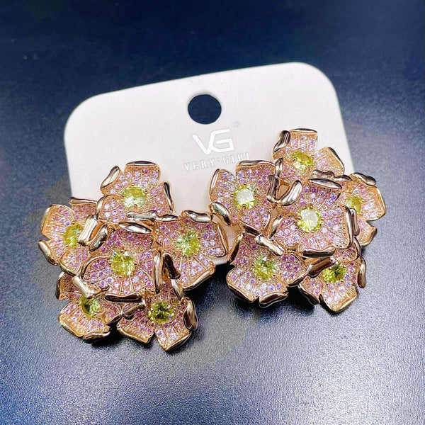Flower 18K Gold Pink Yellow Crystal Anti Tarnish Stud Earring Bulk Main image