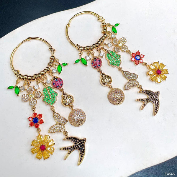 Butterfly Fish Flower Cubic Zirconia Multi Gemstone 18K Gold Anti Tarnish Dangler Tassel Earring For Women Main image