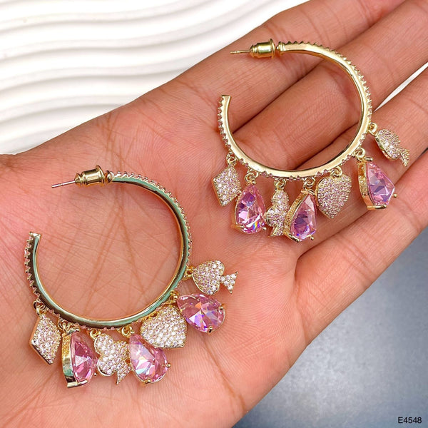 Drop CZ Crystal 18K Gold Anti Tarnish Dangler Hoop Earring Bulk Main image