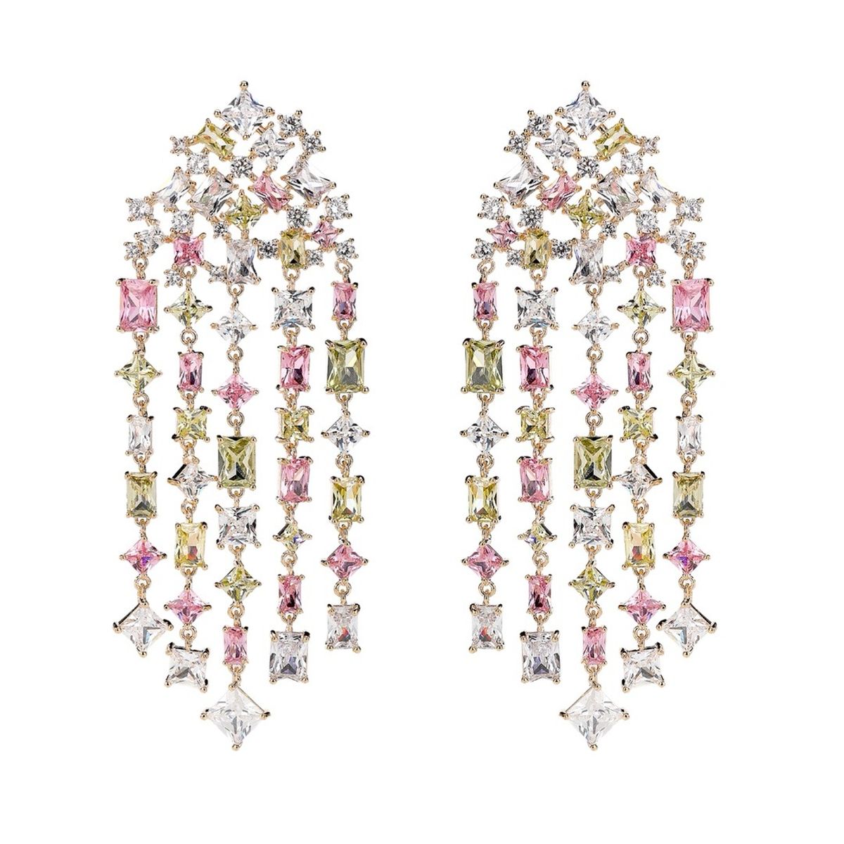 Different Shape of Solitaire Cubic Zirconia Crystal 18K Gold Pink White Anti Tarnish Dangler Tassel Earring For Women Secondary image