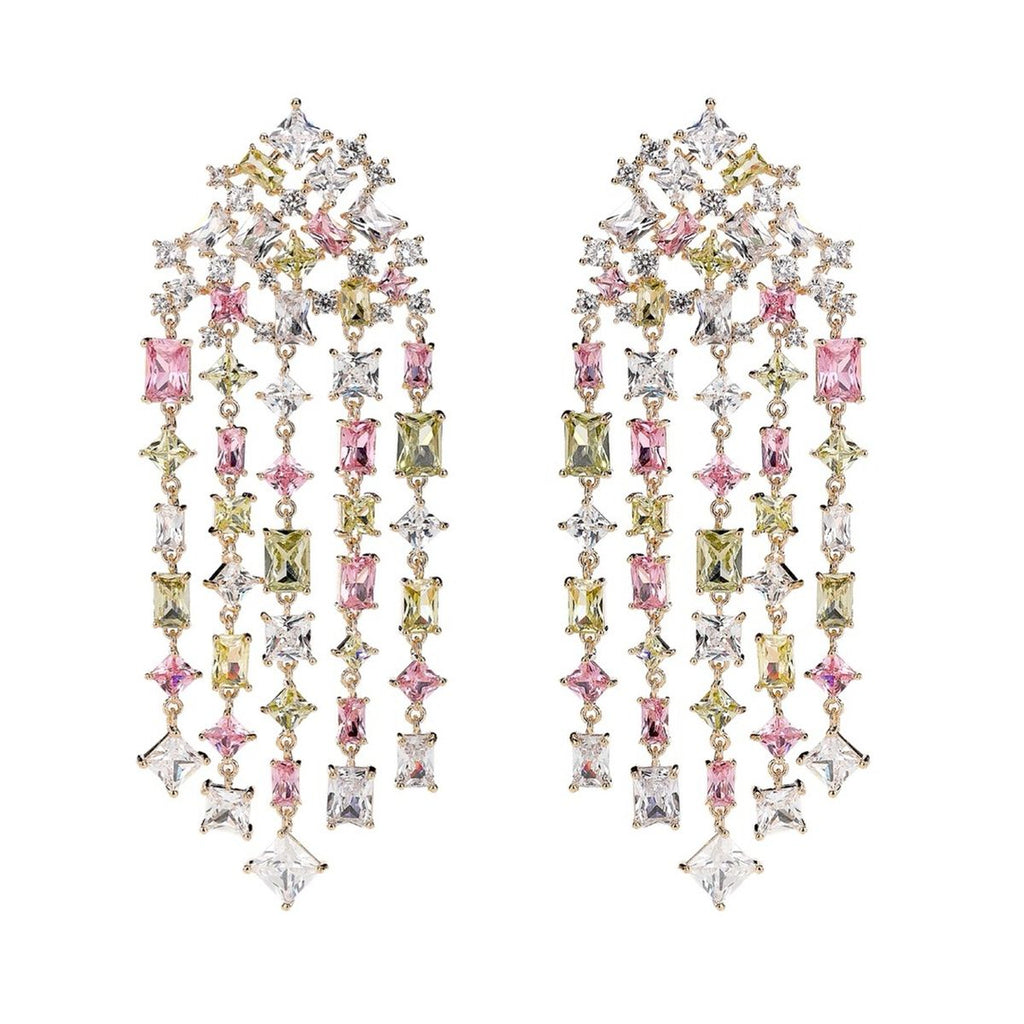 Different Shape of Solitaire Cubic Zirconia Crystal 18K Gold Pink White Anti Tarnish Dangler Tassel Earring For Women