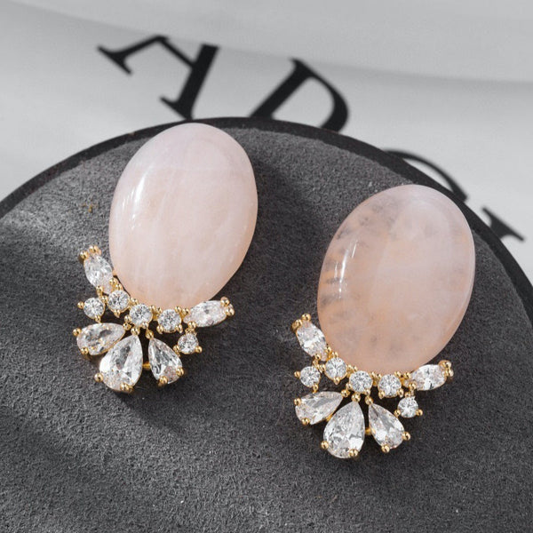 Pink Oval Gold Plated Cubic Zirconia Alloy Stud Earrings Women Bulk Main image