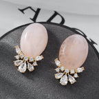 Pink Oval Gold Plated Cubic Zirconia Alloy Stud Earrings Women Bulk