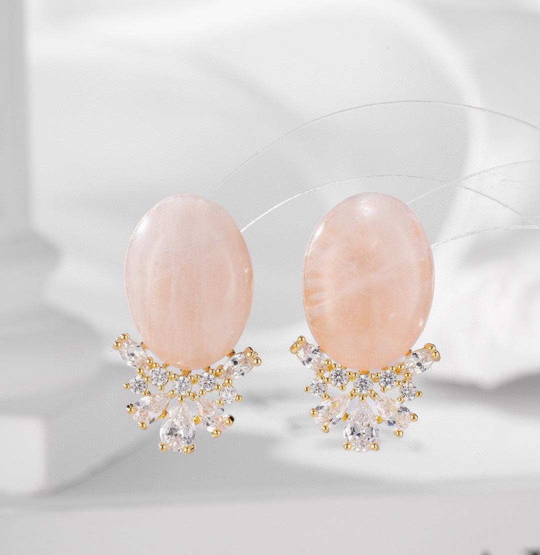 Pink Oval Gold Plated Cubic Zirconia Alloy Stud Earrings Women Bulk Secondary image
