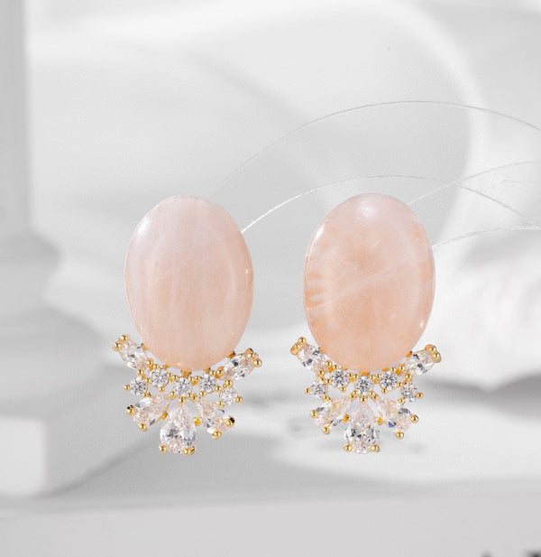 Pink Oval Gold Plated Cubic Zirconia Alloy Stud Earrings Women Bulk Secondary image