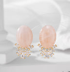 Pink Oval Gold Plated Cubic Zirconia Alloy Stud Earrings Women Bulk