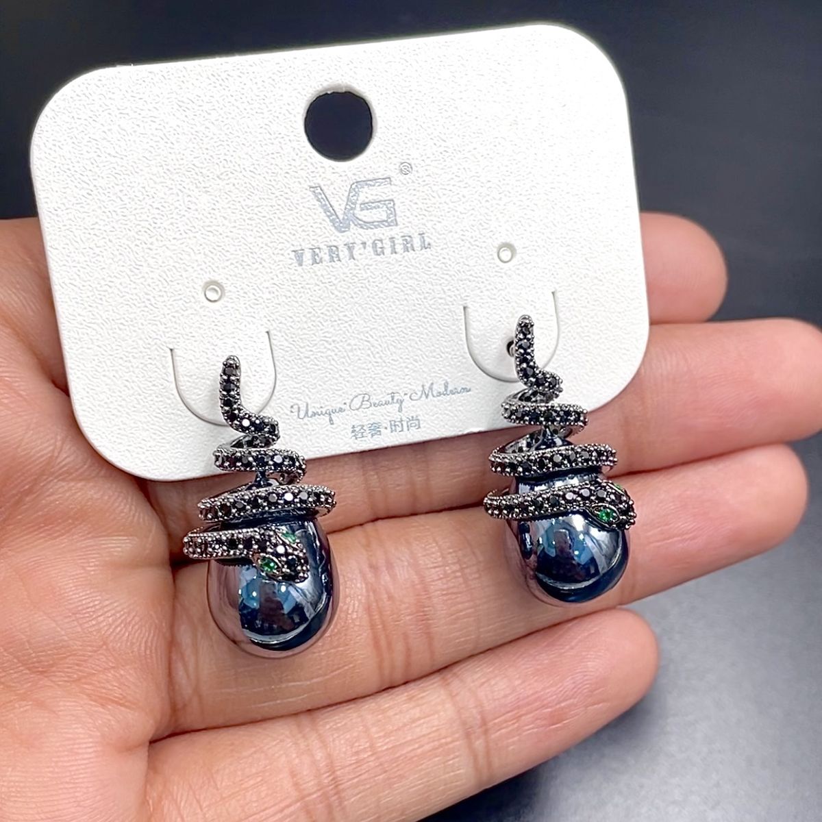 Snake Cubic Zirconia Crystal Silver Light Blue Silver Anti Tarnish Drop Earring For Women Secondary image