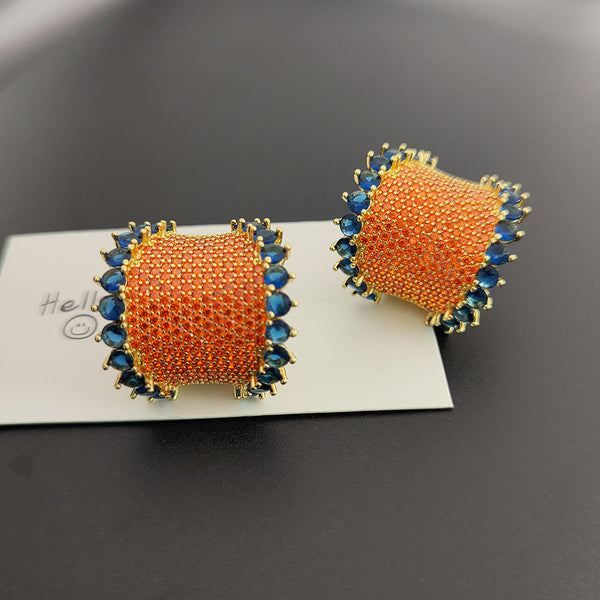 Orange Blue Gold Cubic Zirconia Anti Tarnish Copper Stud Earrings Main image