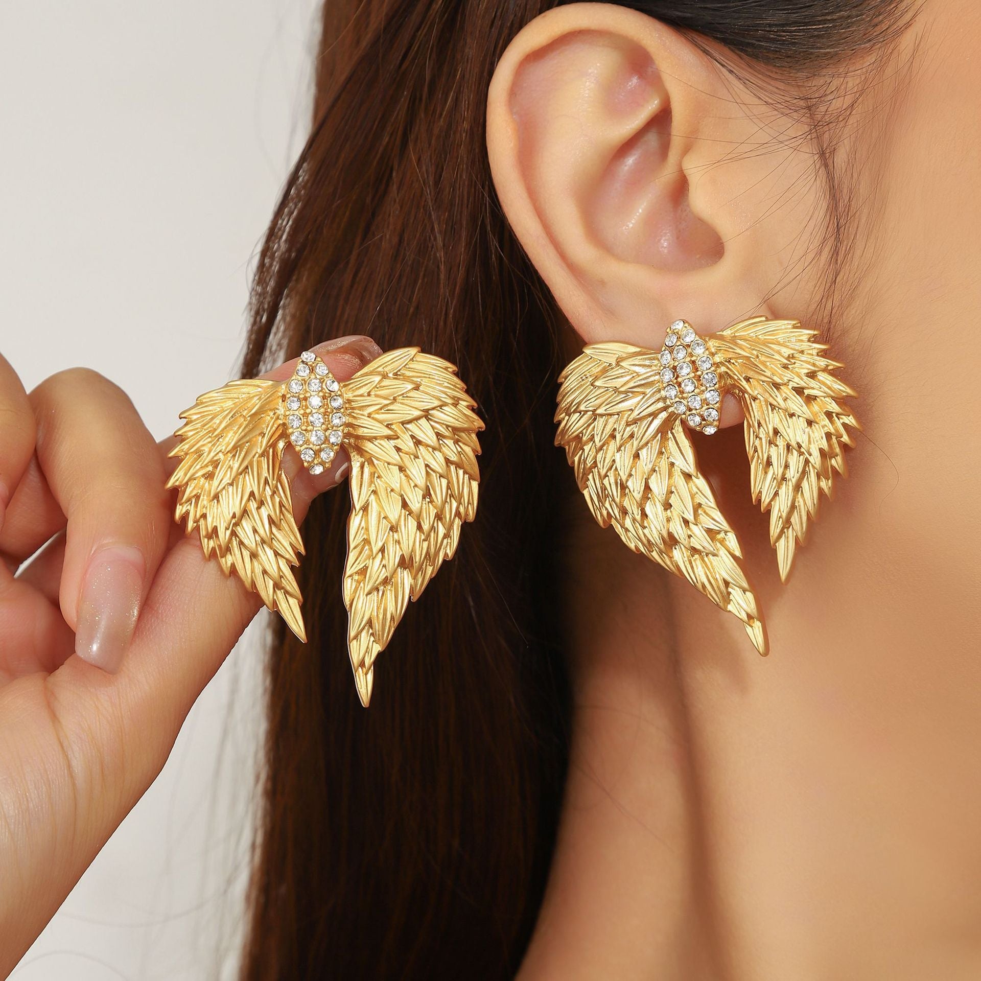 Wings Gold Plated Cubic Zirconia Alloy Dangler Earrings For Women Secondary image