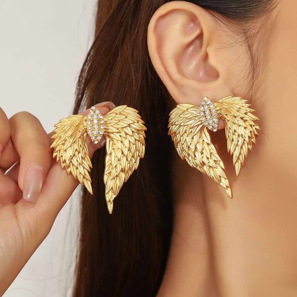 Wings Gold Plated Cubic Zirconia Alloy Dangler Earrings For Women