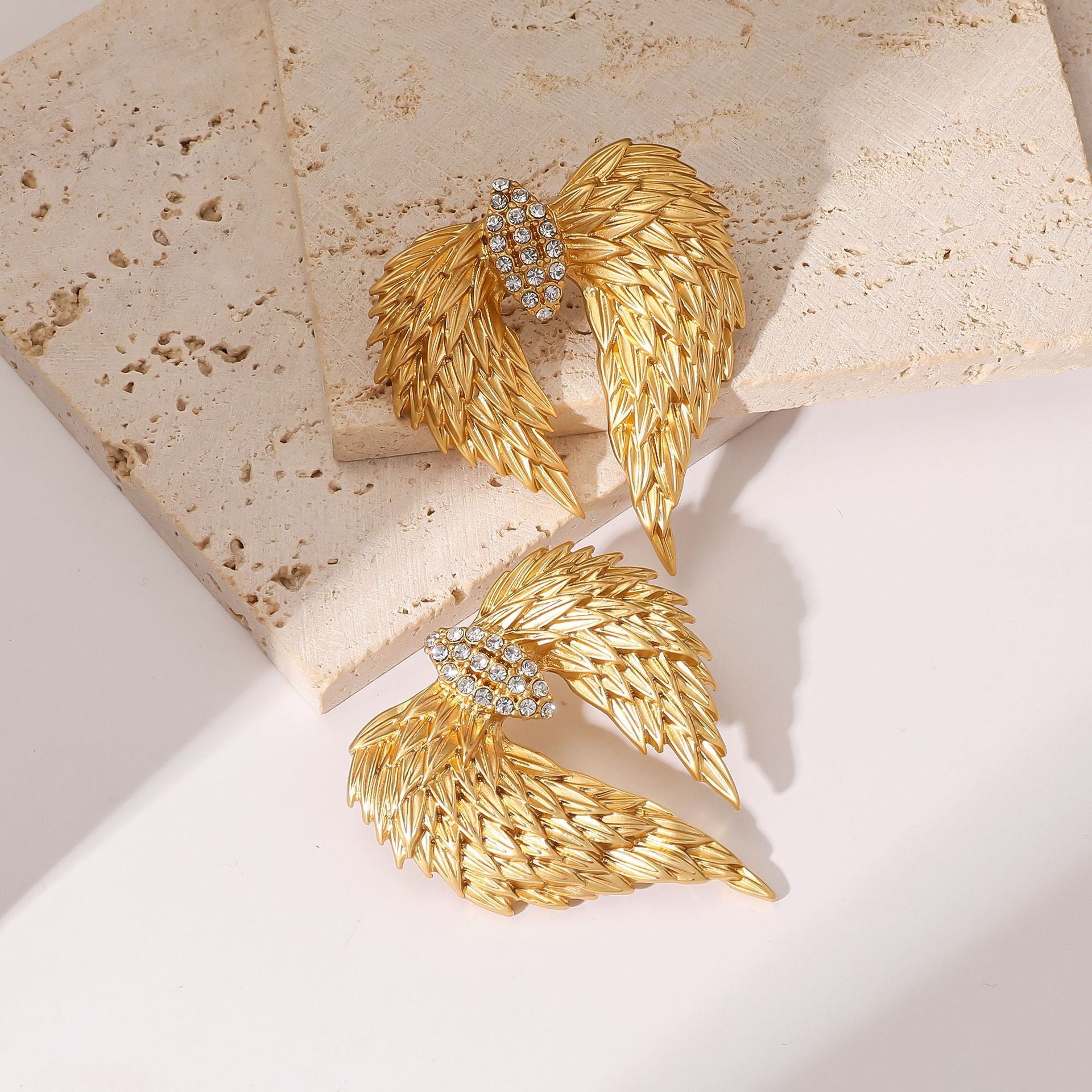 Wings Gold Plated Cubic Zirconia Alloy Dangler Earrings For Women