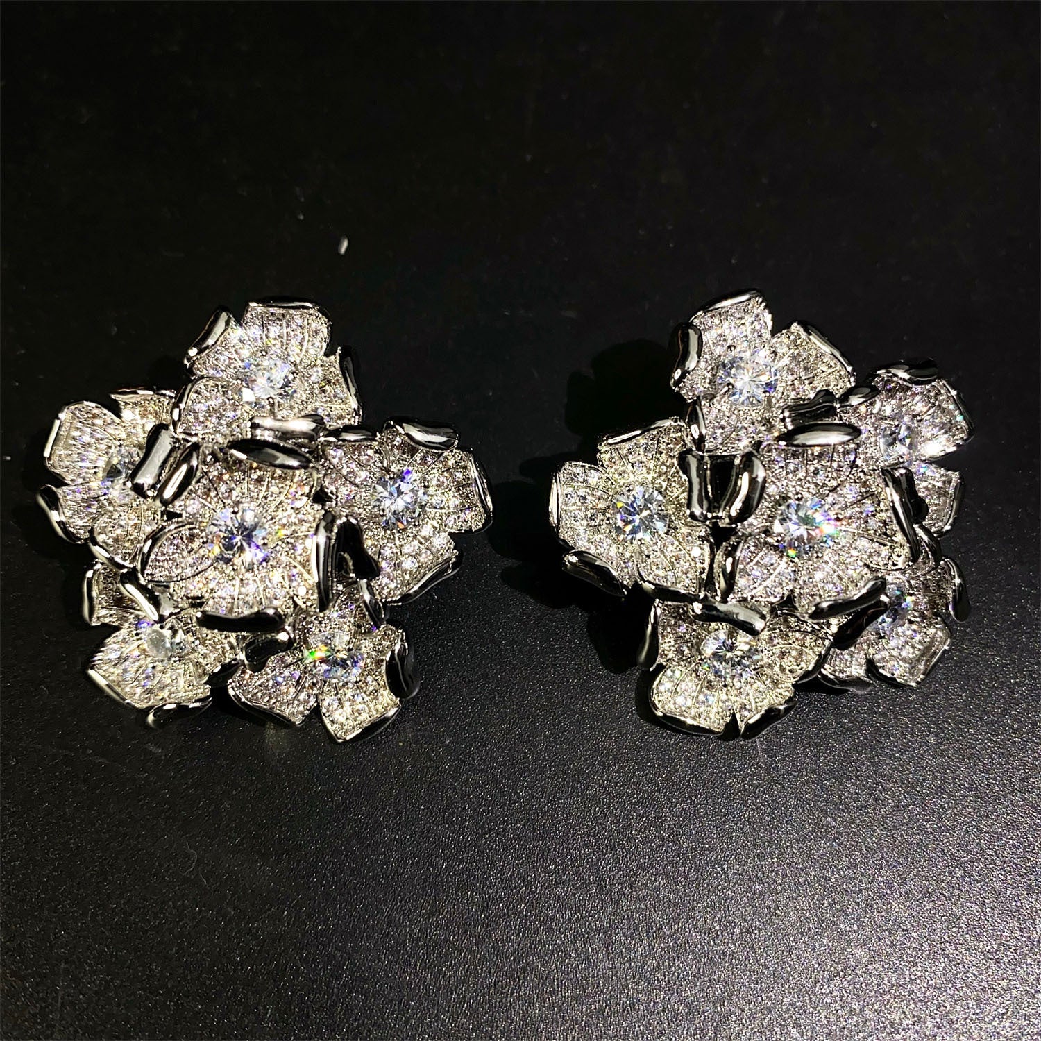 Flower Silver Plated Cubic Zirconia Alloy Stud Earrings For Women Main image