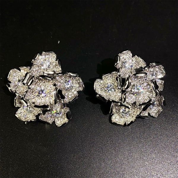 Flower Silver Plated Cubic Zirconia Alloy Stud Earrings For Women Main image